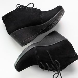 Dankso Lucille Black Nubuck Wedge Lace Up Booties
